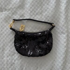 Ganni Black Sequin Mini Bag with Gold Hardware